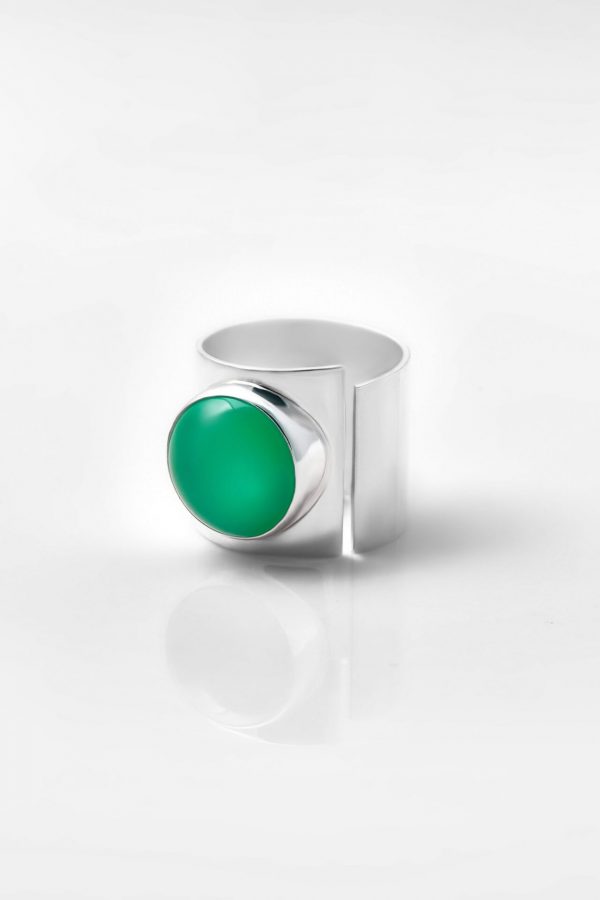 кольцо широкое разъёмное с зелёным агатом